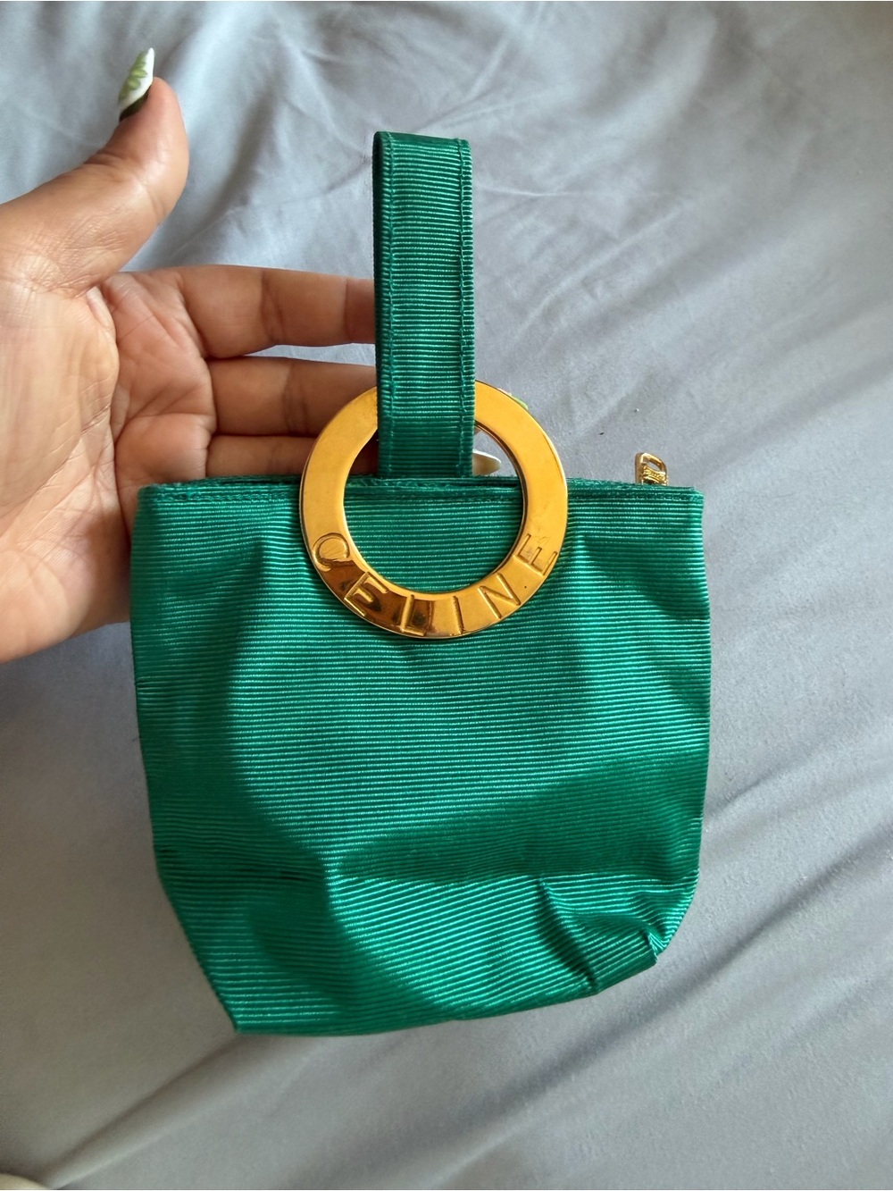 Celine Emerald Green Ring-Handle Wristlet